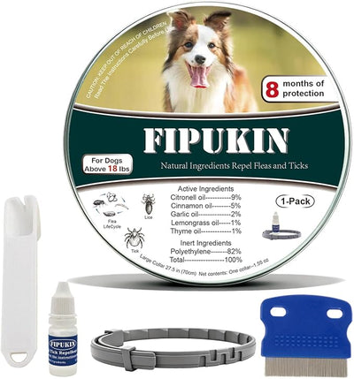 Flea and Tick Collar for Large Dogs, 1‑Pack | Dual‑Action Protection with Built‑in Repellent Drops, 8‑Month Waterproof Design | Natural Essential Oils, No Harsh Chemicals