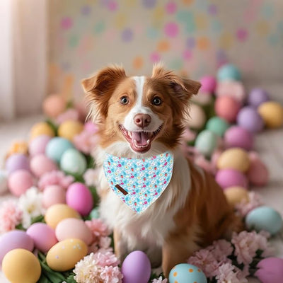 Easter Dog Bandana - Cute Blue Bunny Dog Neck Scarf, Soft Spring Pet Bib for Medium Large Dogs, Easter Photo Dogs Cats Prop for Daily Use Parties & Pet Photography L
