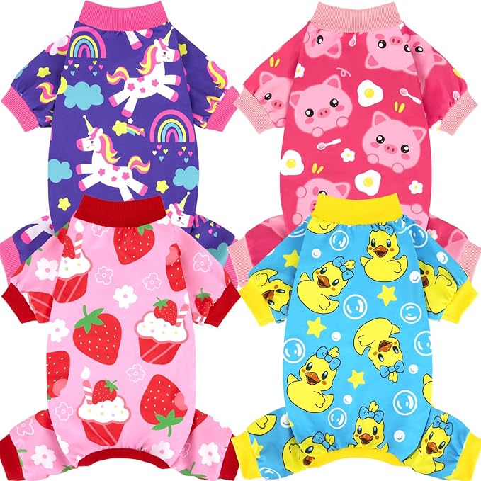 XPUDAC 4 Pieces Dog Pajamas Stretchy Dog Pjs Soft Cute Doggie Clothes for Medium Large Dogs Boy Girl Cats Pet Outfits, 3X-Large