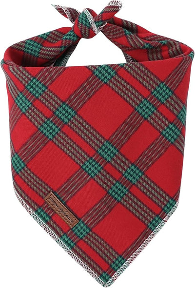 Unique Style Paws Dog Bandanas 1PC Washable Cotton Triangle Puppy Scarfs Christmas Red Green Scottish Plaid with Colorful Flower for Small Medium Large Dogs and Cats