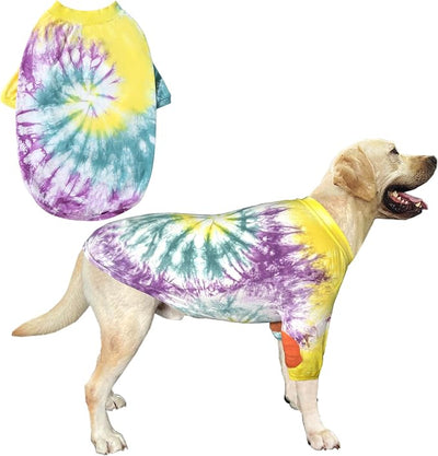 Dog Cotton Colorful Purple Yellow T-Shirts Soft and Stretchy Dog Shirt Pajamas Pets Clothes for Extra Large Dogs(Large Purple)