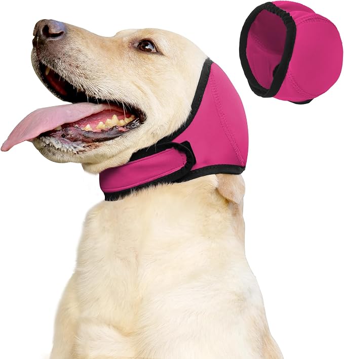 Quiet Ears for Dogs & Calming Dog Snood Reusable, Adjustable Anxiety Relief for Bathing, Grooming, Thunderstorm & Fireworks, Red, Small
