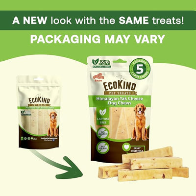 EcoKind Yak Cheese Himalayan Dog Chews, Yak Chews for Large Dogs, Long Lasting Bone for Aggressive Chewers, Only 4 Ingredients, Natural High Protein Dog Treats, No Additives, Bacon, Large - 18+ Chews