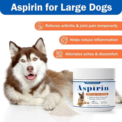 Dog Aspirin for Large Dogs, Anti-Inflammatory and Pain Relief Supplement, Joint Discomfort Relief, Pain Reliever for Dogs, Chicken Flavored Powder, 300mg per Serving, 2 OZ/Scoop Included