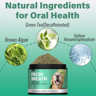 Dog Teeth Cleaning Powder,Brush Free Natural Pet Dental Powder,Bad Breath & Tartar &Plaque Off Remover with Probiotics,Vet Formulated Gentle Breath Freshener for Puppy,Adult,Senior Advanced Dog