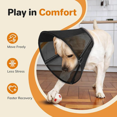 Breathable Mesh Dog Cone Collar for Surgery, Soft Elizabethan Recovery Alternative to Stop Licking,Pet Neck Collar for Large Medium Small Breeds, M, Matte Black