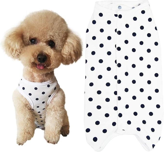 Dog’s Recovery Suit Post Surgery Shirt for Puppy, Wound Protective Clothes for Little Animals(White spot-l)