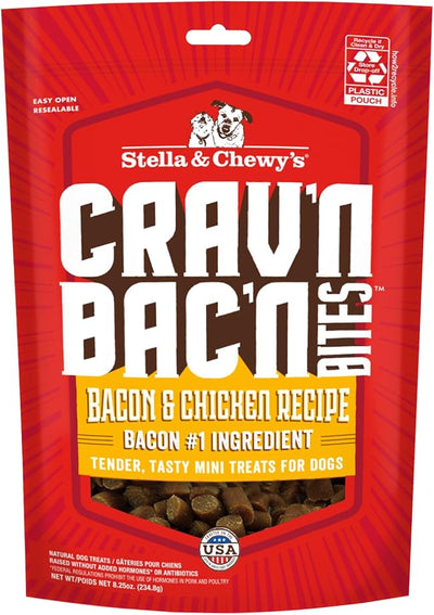 Stella & Chewy's Training Dog Treats - Crav'n Bac'n Soft Bacon & Chicken Bites - Premium USA Made - Low Calorie Rewards - 8.25oz