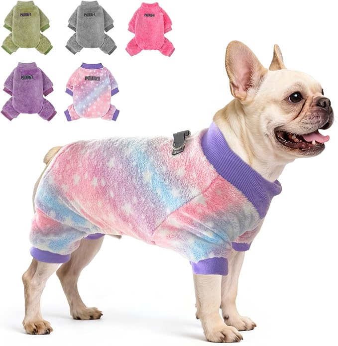 PAWCHIE Dog Fuzzy Velvet Pajamas,Dog Sweater Winter Cloth for Small Dogs Cat,Boy Girl,Pet Jumpsuit, Doggy Apparel, Pink Purple M