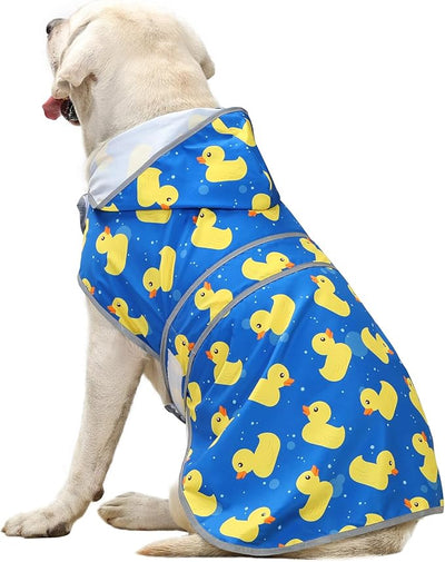Dog Raincoat for Large Dogs Waterproof Jacket Hooded Rain Coats with Reflective Strips Leash Hole & Poncho Adjustable Fit (ShinyDuck,XXL)