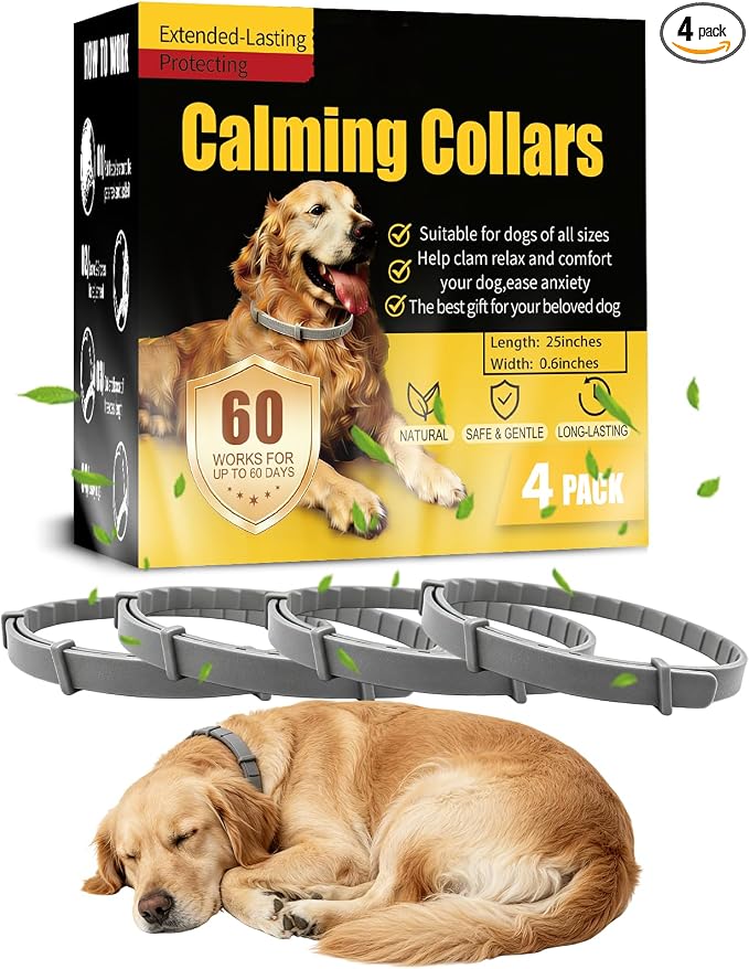 Calming Collar for Dogs 4 Pack,Dog Collar for Anxiety and Stress Relief During Fireworks,Thunderstorms & Separation,60-Day Long-Lasting 25" Adjustable Flexible Calm Collar for All Dog Sizes