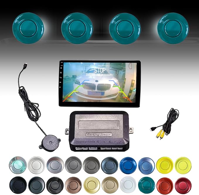 LCD Parking Sensor Kit - Displays Data on Original Screen, Easy Rear Installation, Compatible with CVBS Cameras (Not for AHD), 18 Probe Colors to Match Any Vehicle（Green）