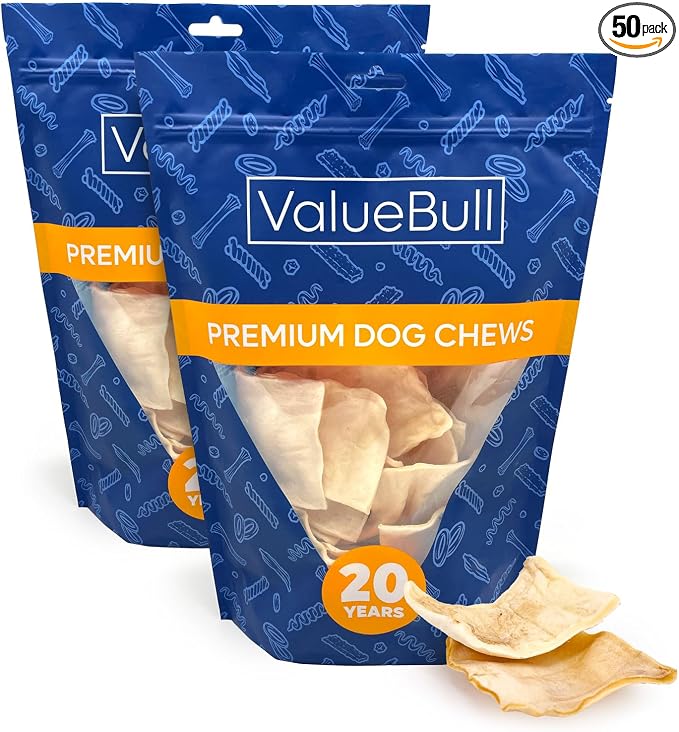 ValueBull USA Rawhide Chips, 50 Count - Natural & Safe, USA Beef Hide, Long Lasting, Chemical Free, No Artificial Flavors