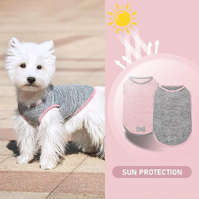 KYEESE 2Pack Dog Shirt, Lightweight Sun Protection Sleeveless Dog T Shirts for Small Dogs Girl, Breathable Puppy Reflective Tank Top Summer Dogs Clothes for Outdoor Walking, Pink+Grey, S