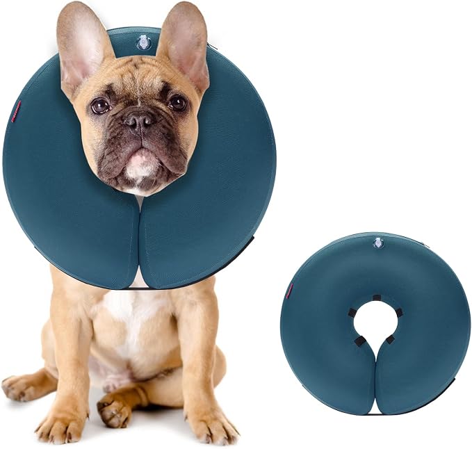 MIDOG Inflatable Dog Cone, Soft Donut Recovery Collar Alternative After Surgery to Help Prevent Licking, Comfy E Collar with Neck Pillow Design, Blue, M