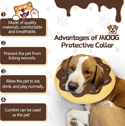 MIDOG Soft Inflatable Dog Cone, Donut E-Collar Alternative for After Surgery, Prevents Licking, Allowing Normal Eating & Vision, Comfortable Recovery Collar for Small Medium Large Dogs & Cats,Brown-M+