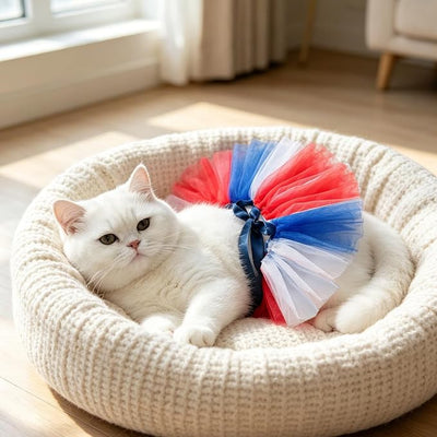 Dog Tutu Tulle Dress for Dogs Small Large Medium Puppy Dress Ballerina Costume Skirt for Holiday Puppy Cats Bunny Pet Outfit 4th of July Party Photo Prop Supplies (Blue Multi, Large)