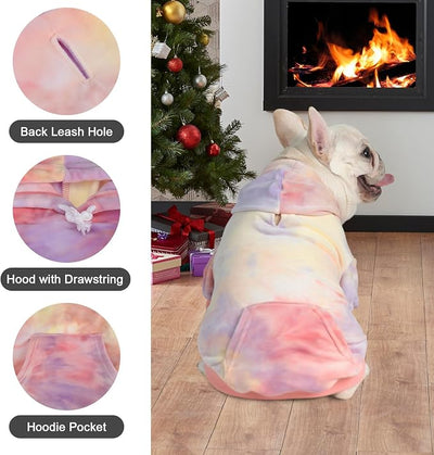 PAWCHIE Dog Hoodie, Premium Dog Sweater for Small Medium and Large Dogs, Tie Dye Pet Cloth with Leash Hole,Puppy Sweatshirt, Pet Outfit, Cat Apparel, Pink SM