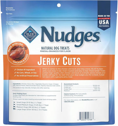 Blue Buffalo Nudges Jerky Cuts Dog Treats, Made in the USA with Natural Ingredients, Chicken & Duck, 16-oz Bag, (Pack of 4)