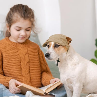 Dog Baseball Cap, Dog Cat Summer Beach Visor Hat with Ear Holes, Adjustable Puppy Sunbonnet Headdress (Brown, Large)