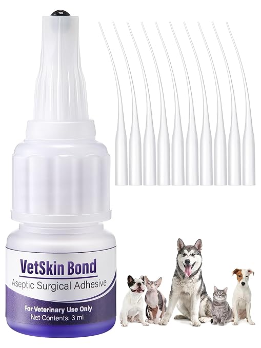 1 Pack 3ml Veterinary Surgical Skin Glue with 10 Applicators, Strong Surgical Adhesive, Blue-Tinted Fast-Acting Tissue Wound Glue, Up to 30 Applications, Ideal for Multi-Pet Households