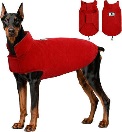DENTRUN Reversible Dog Coat - Windproof Polar Fleece Vest with Reflective Neck Strips, Hook & Loop Closures, Easy-On Cold Weather Jacket for Large Dogs, XXL