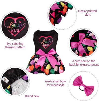 CuteBone I Love U Dress Velvet for Small Dogs Girl Puppy Dresses Black Dog Clothes