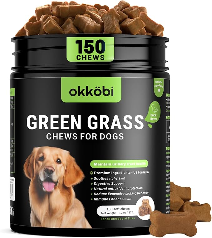 Dog Urine Neutralizer for Lawn - 150 Chews - Advanced Green Grass Dog Chews - Canine Pee Grass Saver - Green Lawn Treats with Natural Ingredients & Digestive Enzymes - Duck