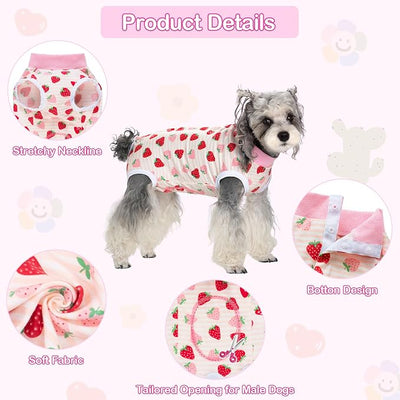 Coppthinktu Recovery Suit for Dogs After Surgery, Dog Onesie Surgery Recovery Suit for Female Spay, Soft Surgical Pajamas Bodysuits for Puppy to Prevent Licking Dog Cone Alternative Strawber XL