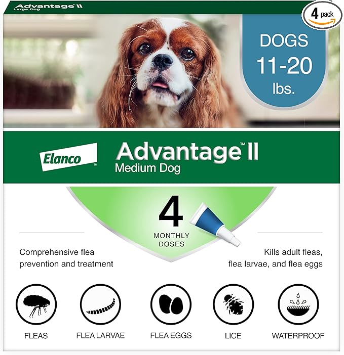 Advantage II Medium Dog Vet-Recommended Flea Treatment & Prevention | Dogs 11-20 lbs. | 4-Month Supply