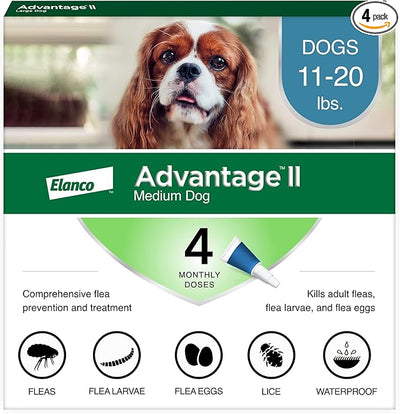Advantage II Medium Dog Vet-Recommended Flea Treatment & Prevention | Dogs 11-20 lbs. | 4-Month Supply