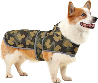 Dog Raincoat for Large Dogs Waterproof Jacket Hooded Rain Coats with Reflective Strips Leash Hole & Poncho Adjustable Fit (CamoDuck,L)
