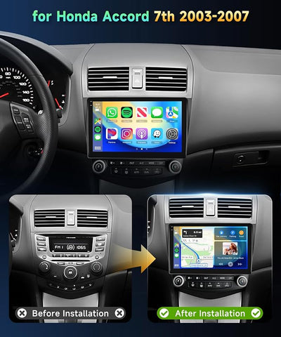 4G+128G Car Radio for Honda Accord 7th 2003-2007 Stereo 10.1 inch in-Cell Screen Full Touchscreen Wireless CarPlay/Android Auto Android 15 Bluetooth DSP FM/RDS GPS WiFi SWC AHD Backup Camera