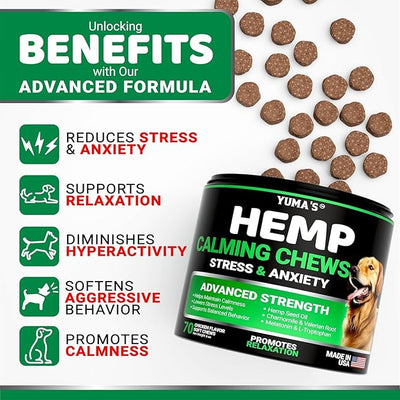 Advanced Calming Chews for Dogs - Hemp Dog Calming Chews - Anxiety Relief Treats with Melatonin, Hemp Oil - Separation Aid, Stress, Hip and Joint Supplement for Canine Health Support - Made in USA