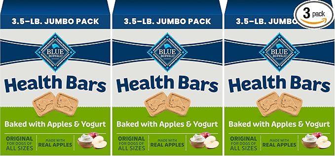Blue Buffalo Health Bars Crunchy Dog Biscuits, Oven-Baked with Natural Ingredients, Apples & Yogurt, 3.5-lbs Box (Pack of 3)