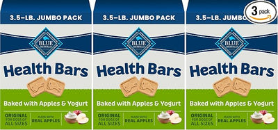 Blue Buffalo Health Bars Crunchy Dog Biscuits, Oven-Baked with Natural Ingredients, Apples & Yogurt, 3.5-lbs Box (Pack of 3)