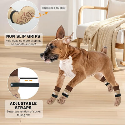 SCENEREAL Dog Socks to Prevent Licking Paws for Hot/Cold Pavement, Anti Slip High Top Dog Grip Socks for Hardwood Floors, Dog Shoes Booties&Paw Protector for Small Medium Large Senior Dog, Khaki S