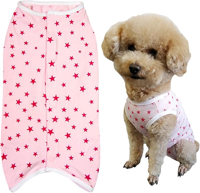 Dog’s Recovery Suit Post Surgery Shirt for Puppy, Wound Protective Clothes for Little Animals(Pink Stars-XL)