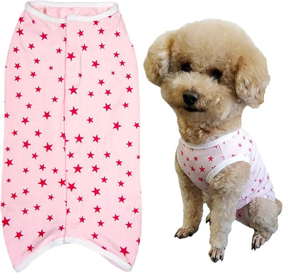 Dog’s Recovery Suit Post Surgery Shirt for Puppy, Wound Protective Clothes for Little Animals(Pink Stars-XXS)