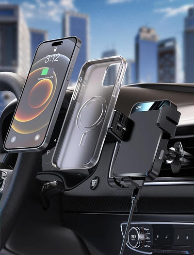 Wireless Car Charger, MOKPR Auto-Clamping Car Mount 15W/10W/7.5W Fast Charging CD Slot Air Vent Car Phone Mount Fit for iPhone 16 15/14/13/13 Pro/12 Pro Max/12 pro/12/11 Series, Samsung Galaxy Series
