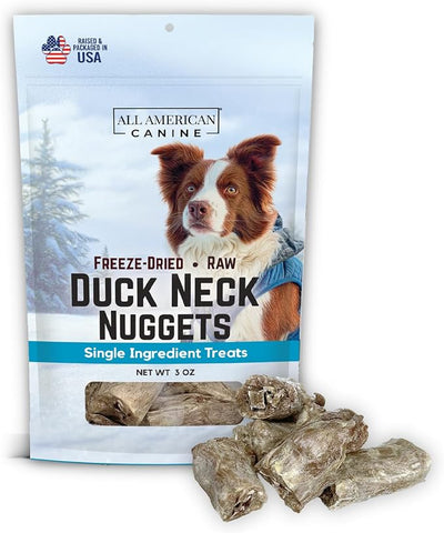 All American Canine Freeze-Dried Duck Neck Nuggets Dog Treats – Single Ingredient Raw Bite-Size Duck Necks, Made in USA, 3 oz