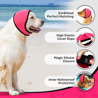 Dog Ear Muffs Noise Protection, Wraps Cover for Dogs Bath Grooming, Adjustable Dog Calming Hoodie Hematoma Anxiety Firework Thunder, Waterproof Dogs Shower Cap Drying Swimming Bathing (LP)