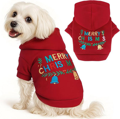 ABRRLO Small Dog Hoodie Clothes Red Christmas Dog Outfit Warm Fleece Dogs Sweater for Small Dogs Cat Boy Girl Cute Puppy Sweatshirt with Leash D Ring Xmas Doggy Costume Chihuahua Yorkie Shihtzu(Red,M)