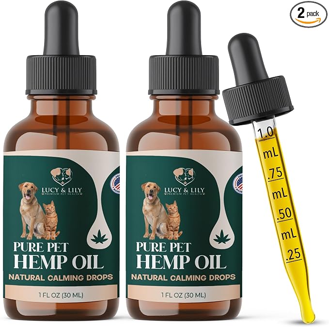 Pure Pet Hemp Oil for Dogs and Cats | Helps with Anxiety, Pain, Stress, Sleep, Seizures, Skin & Coat Health | Calming Drops | 100% Natural 1-Ingredient Liquid Hemp Oil | 2 Pack