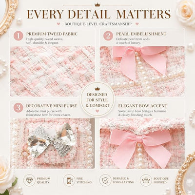 Spring Fall Winter Small Medium Dogs Tweed Princess Dress Pink Pearl Design, Warm Fleece Puppy Outfit with Bow Flower, Cute Luxury Dog Clothes for Cats and Small Dogs(Pink,XL)