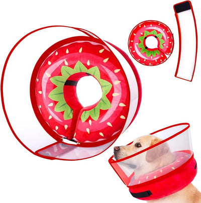 Inflatable Dog Cone Collar for Large Medium Small Dogs, Soft Dog Donut Collar Adjustable Recovery Cone for Pets After Surgery, Extra Enhanced Anti-Licking Guard Shield for Pets (X-Large, Strawberry)