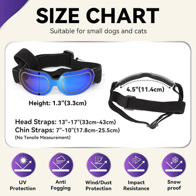 Enjoying Dog Sunglasses Small Breed, Dog Goggles UV Protection, Cycling Eye Protection for Small Dogs, Lightweight Windproof Dustproof Anti-Fog, Adjustable Straps, Bright Blue