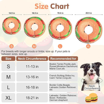 BEAUTYZOO Dog Cone Alternative After Surgery for Large Medium Small Dogs, Soft Inflatable Cone Collar for Dogs Cats, Dog Neck Donut E Collar Dogs Recovery Collar to Stop Licking, Brown Burger, L