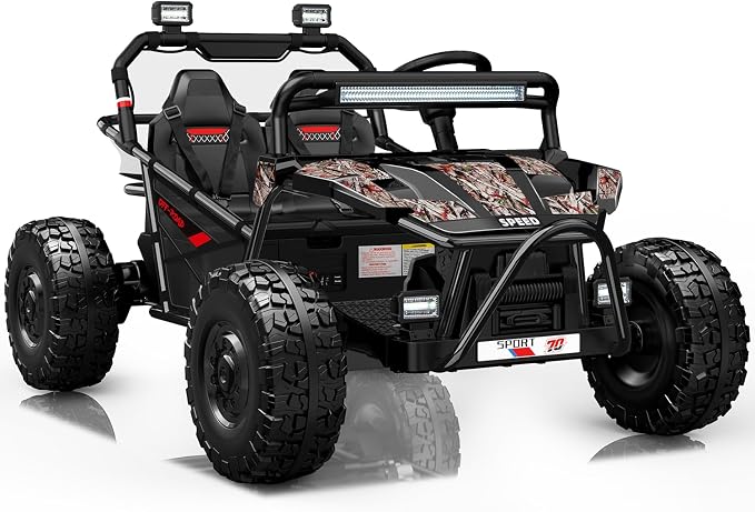 First Ride On 36V Kids Ride On UTV, 2-Seater 400W Electric Car for Kids 6+, 5-8 MPH Speed, 14" EVA Wheels, Metal Frame, Bluetooth Music, Rear Metal Suspension Off-Road Vehicle (Black Camo)