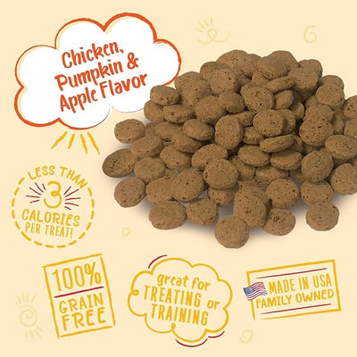 Charlee Bear Crunchy Dog Training Treats, Low Calorie (3 Kcal), Grain Free Natural Mini Treats for Puppies, Small, Medium & Large Dogs, USA Made, Healthy Chicken, Pumpkin & Apple Flavor 8oz (6-Pack)